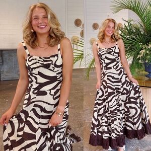 NWT ANTONIO MELANI Style Somers Swirl Print Linen Blend Straw Trim Two Piece Set